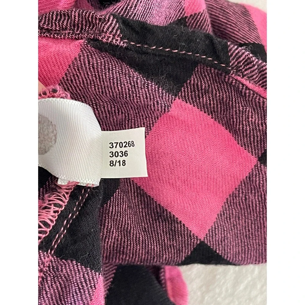 Justice Girls 14/16 Pink Black Buffalo Plaid Flannel Button Up Shirt Cotton